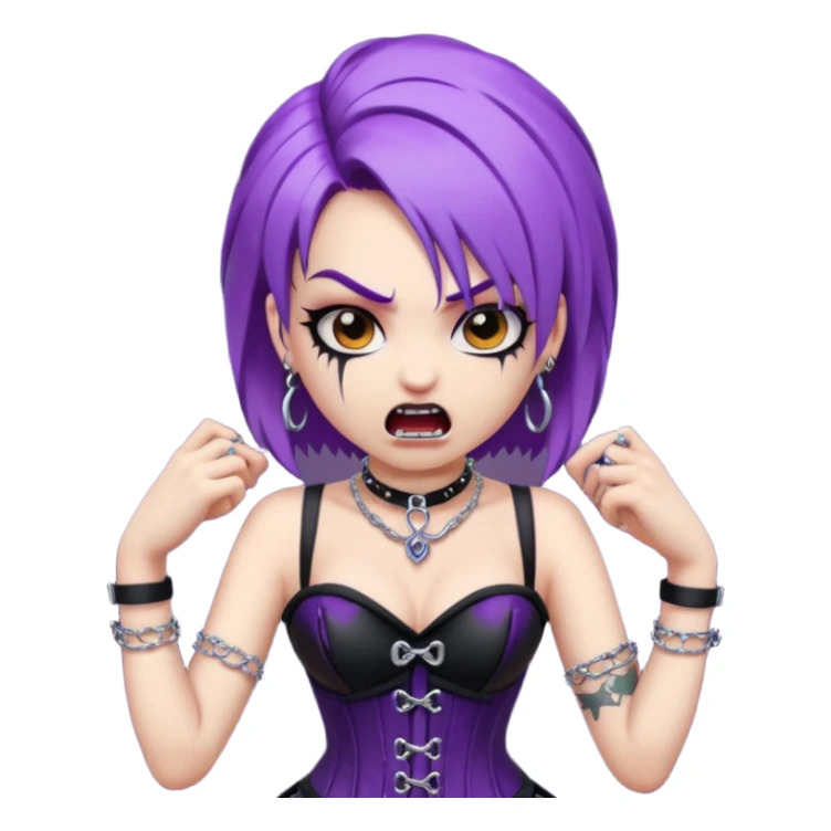 my nickname on the discord server is Little VIper, i have purple hair and an alt/goth style so like corsets and black with silver chains. i want a animated emoji with the text "'Lil Viper Mad" with an angery little viper spitting sticker