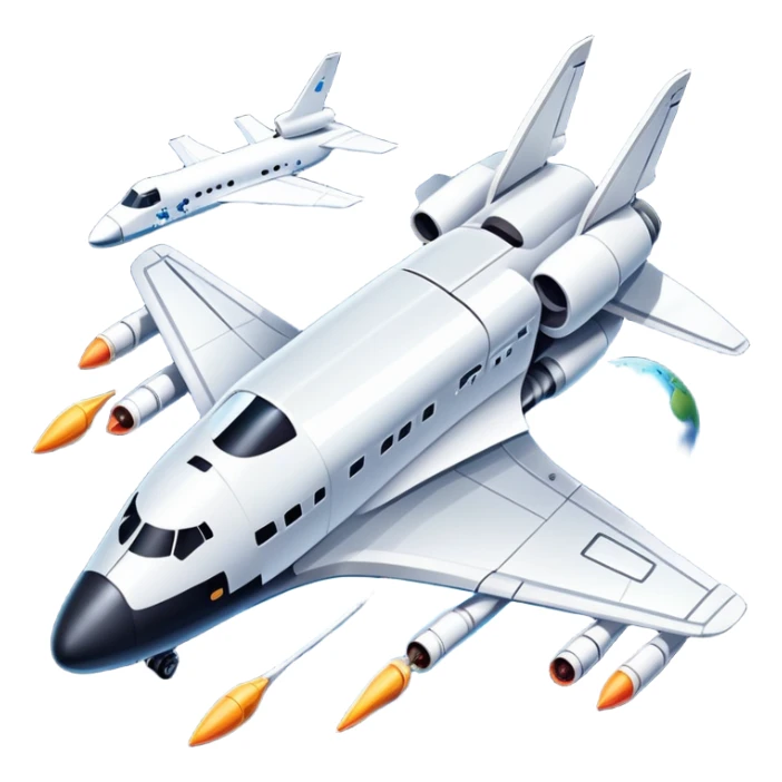 An icon featuring a space shuttle, a drone, and an airplane, symbolizing aerospace technology. The design includes rockets, flight paths, and satellites, representing space exploration and aviation. Transparent background highlights the cutting-edge technologies in air and space travel sticker