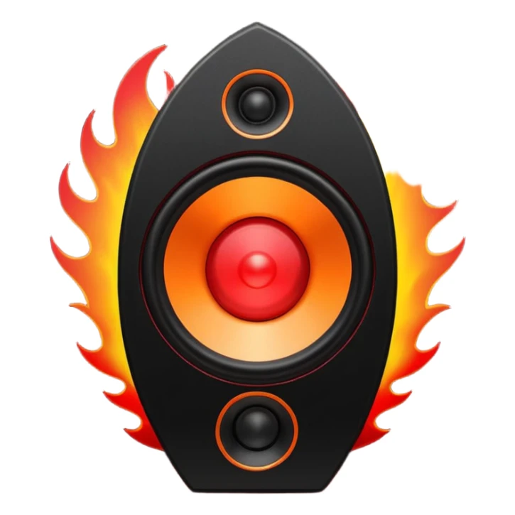 Head: A black KLIPSCH RP-8000F speaker, often represented with a red center or speaker cone.
Core: A small, bright glowing cherry-red circle representing his core.
Body & Armor: Primarily black armor plating with bright red accents or flames. sticker