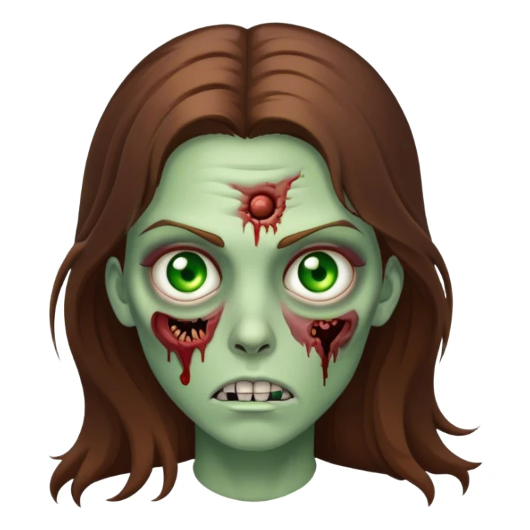 a zoombie with long brown hair and green eyes  sticker
