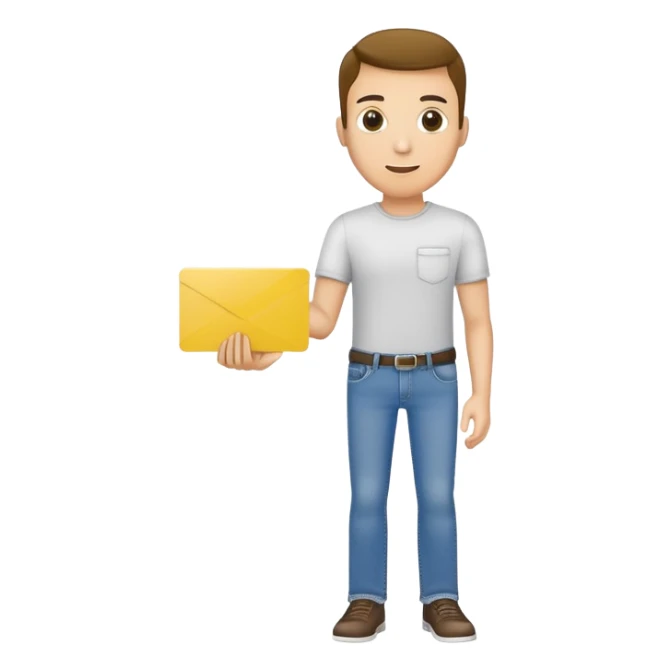 man in jeans holding a yellow card in one hand sticker