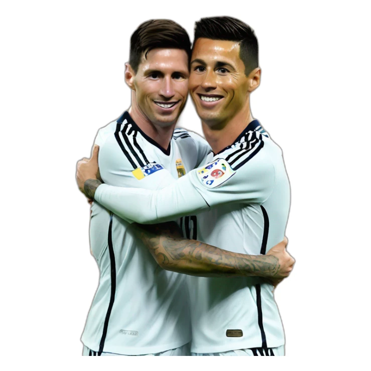 Realistic Leo Messi and realistic Cristiano Ronaldo huging sticker