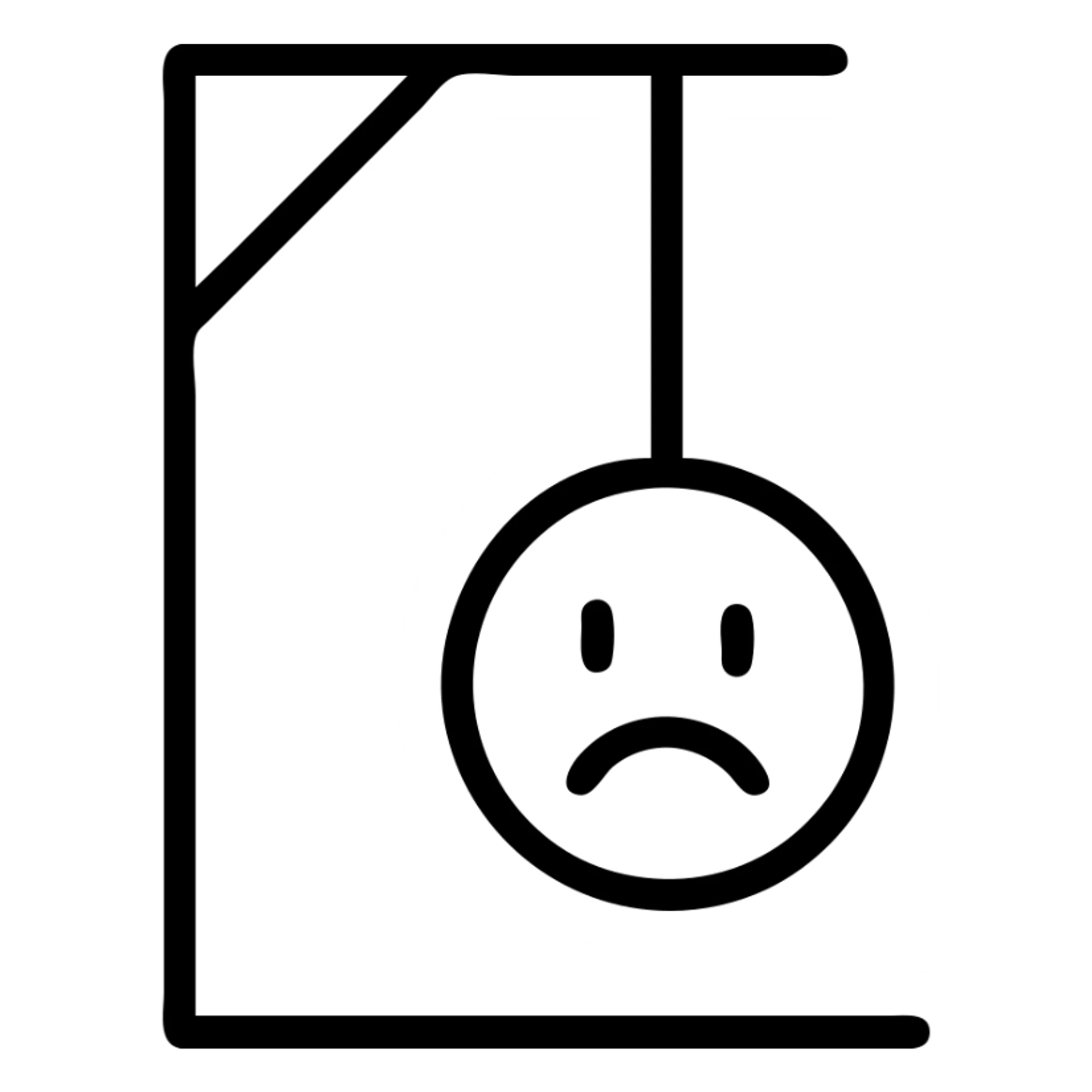 simple emoji hanging on a gallows, minimalist, no text, sad facial expression sticker