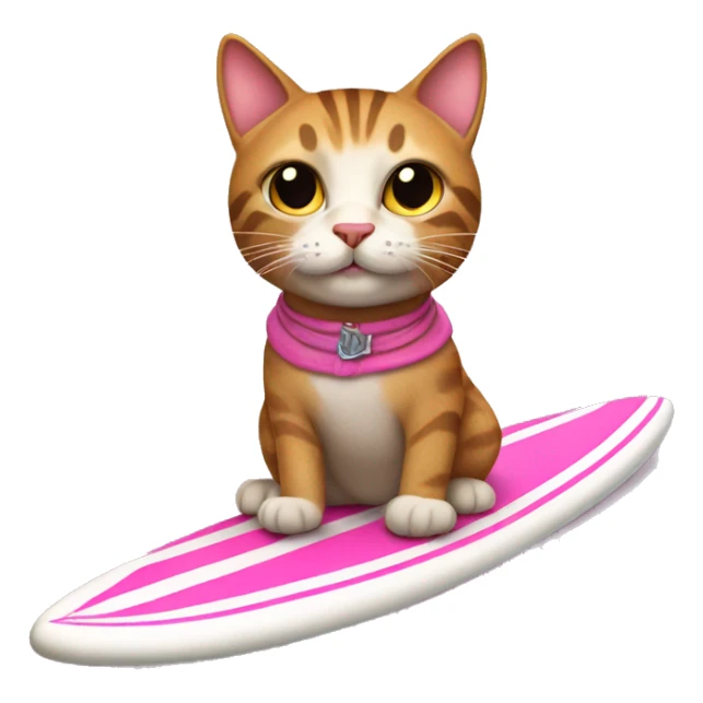 tabby cat with a pink skirt riding a surfboard sticker