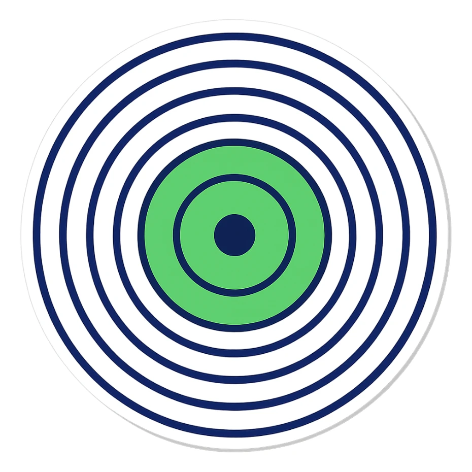 A target with navy rings and a vibrant green bullseye, with a border, sticker style sticker