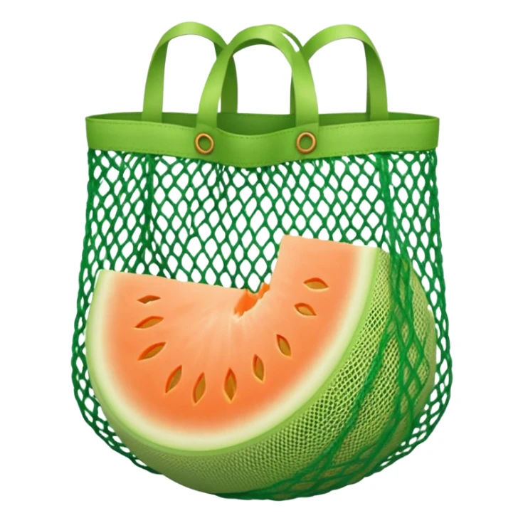 net bag,  mesh storage bag, tote bag, stored with melon it has two knited handles as bag itself sticker