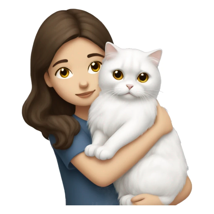 Brunette girl snuggling white Persian cat sticker