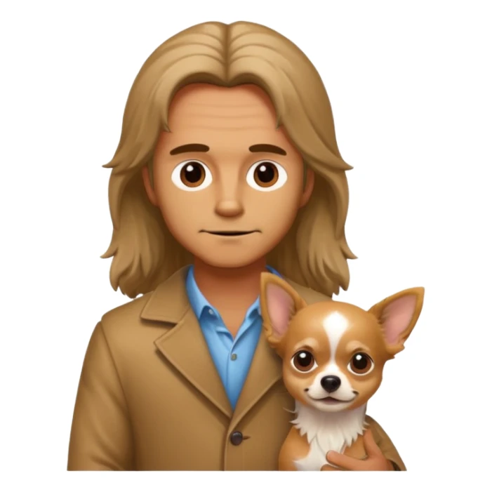 long harired man with dog chihuhaha sticker