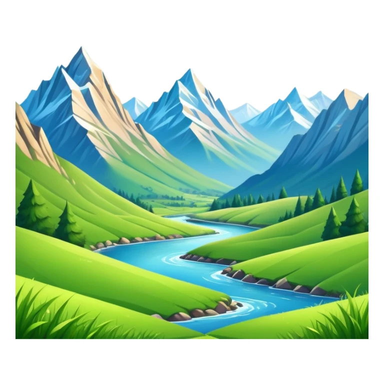 Mountain valley landscape with peaks and valleys sticker