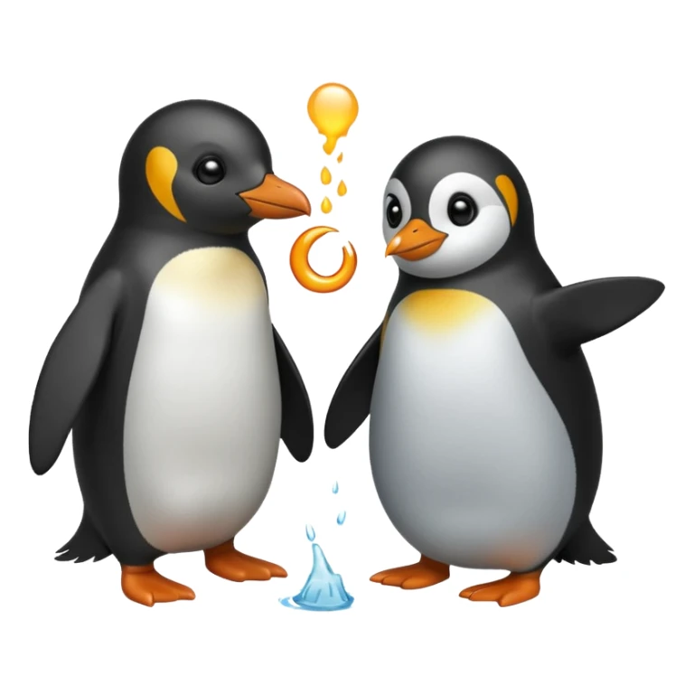 a penguin and a ringed seal in a cartoon battle, emoji style sticker