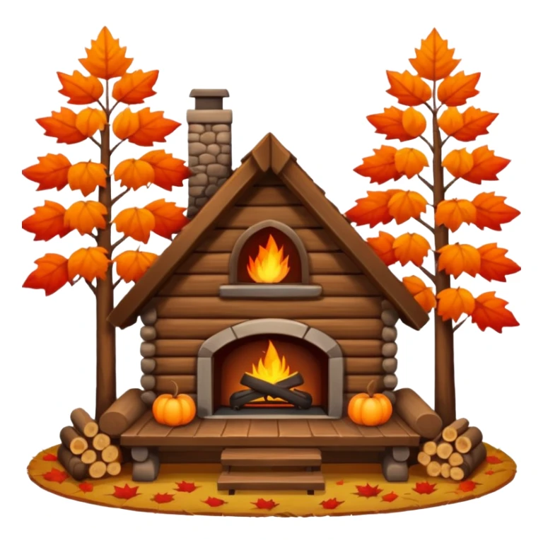🏡🍁🔥 Cozy cabin with fireplace in autumn sticker