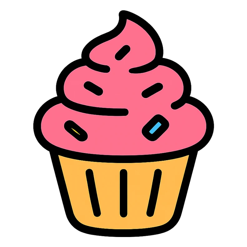 cupcake with swirled frosting and sprinkles, icon style sticker
