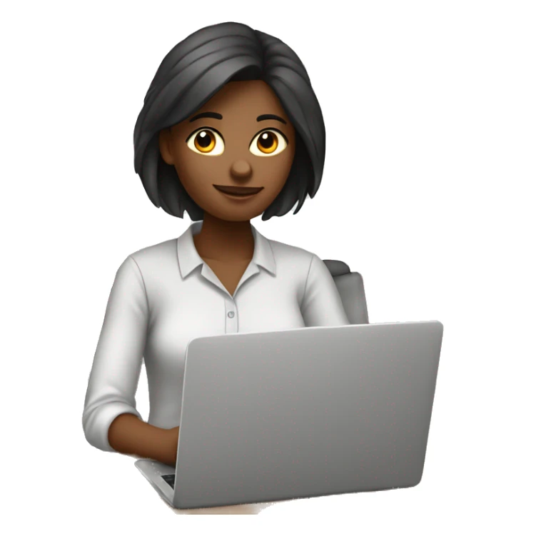 “A girl working from home, sitting in front of a laptop. She has a focused expression and is wearing a comfortable shirt. Minimal background details to suggest she’s in a home setting.” sticker