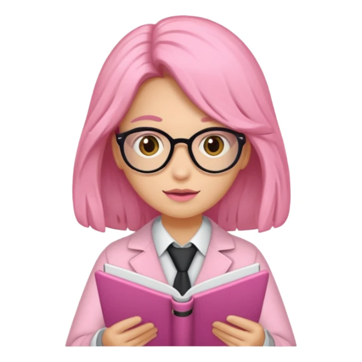 Estudante de cor parda,com o cabelo loiro , e de óculos segurando um caderno rosa sticker