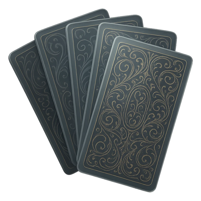 tarot deck with elaborate, swirling patterns on the card backs, hints of gold foil, cards arranged in a fan, magical and luxurious sticker