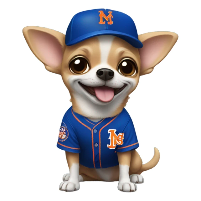 Chihuahua with a huge smile with a Mets uniform  sticker
