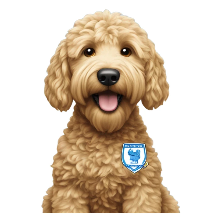 Golden doodle in Huddersfield town kit sticker