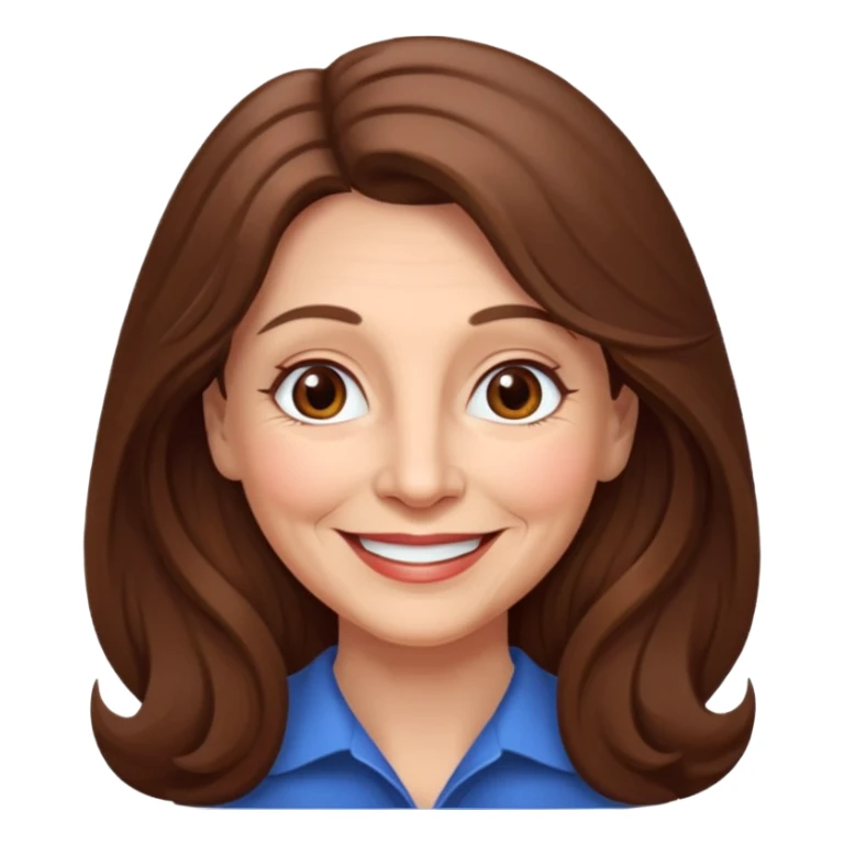 Woman 70, long brown hair, brown eyes, smiling sticker