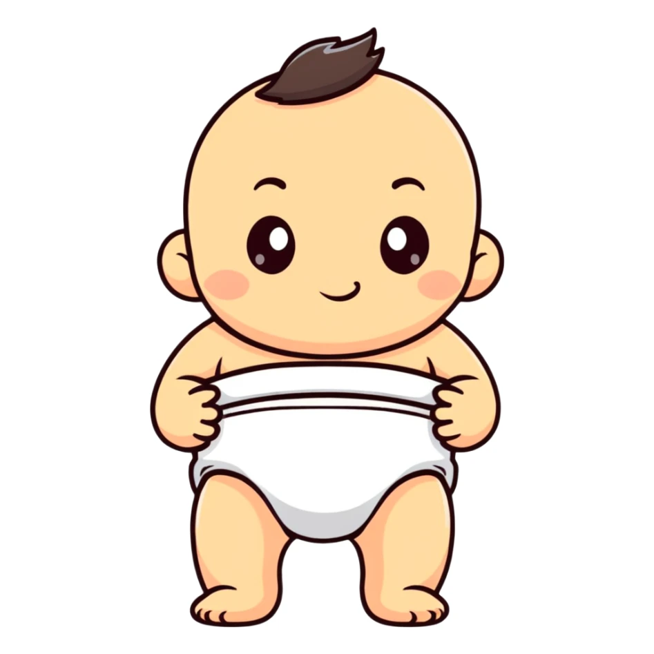 cute baby standing in a diaper, cartoonish sticker