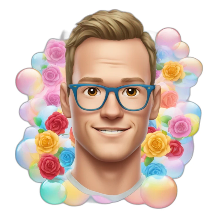 Jonathan Toews wearing glasses inside a rainbow bubble with pastel roses sticker