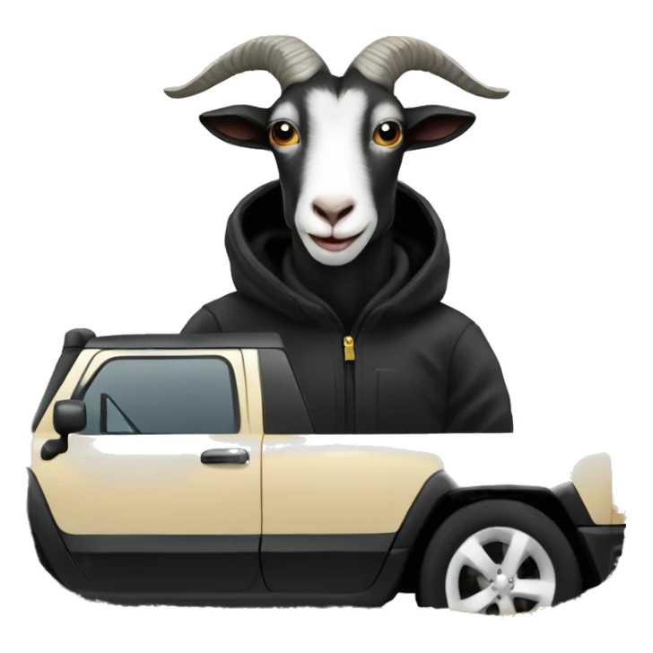 Goat in black puffy coat driving black Hummer sticker