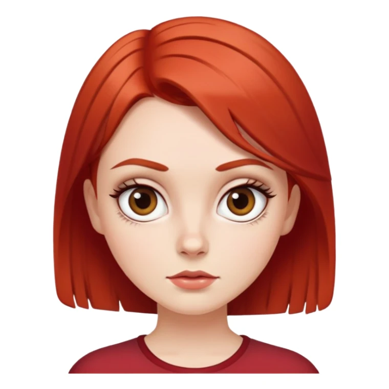 White girl with short red layered hair, cute wide eyes and thick eyebrows  sticker