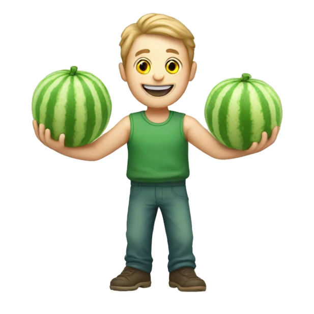 A happy white man what’s front handand green ice holding a melon and his arms sticker