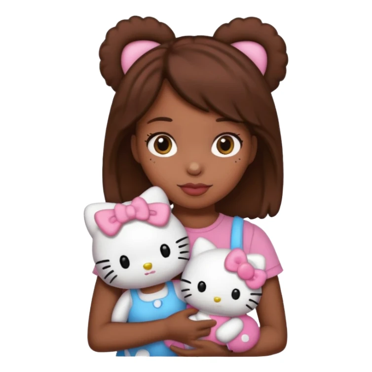 black girl with brown hair holding a hello kitty sticker