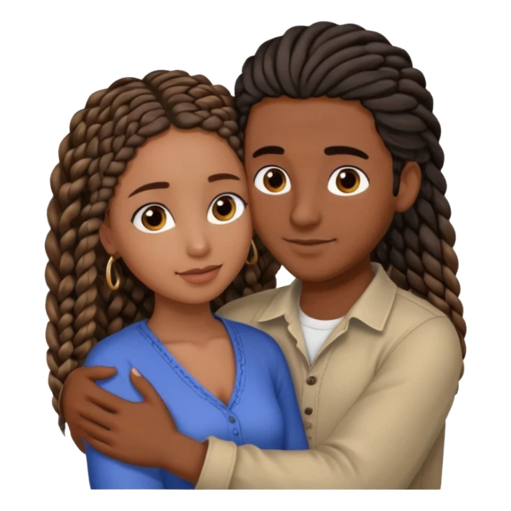 dark skin, black girl with black and brown braids, hugging her middle eastern boyfriend with wavy straight brown hair and medium to light skin sticker
