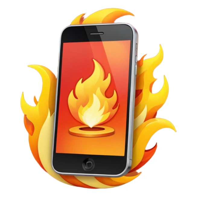 Generate aemoji of a phone spinning around with fire on sticker