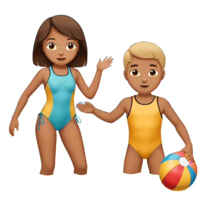 una niña y un niño jugando en la playa sticker