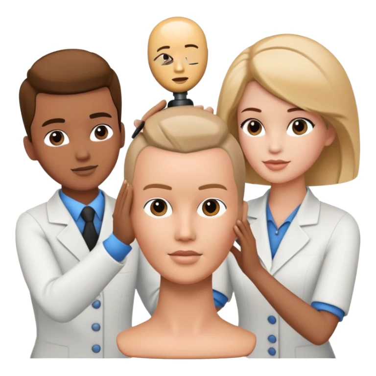hairstylist teaching students using mannequin head sticker