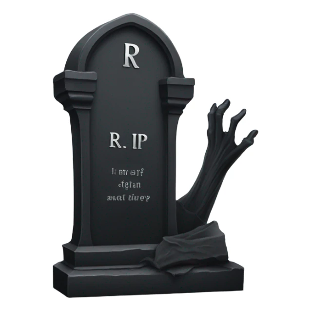 a black grave with the inscription R i P in silver sticker