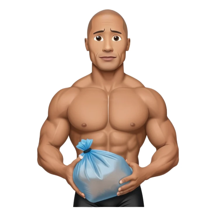 Dwayne the rock Johnson in speedo holding trash bags sticker