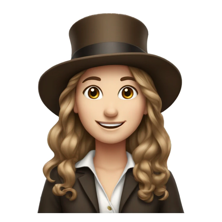 happy white girl - brown hair- in large top hat sticker