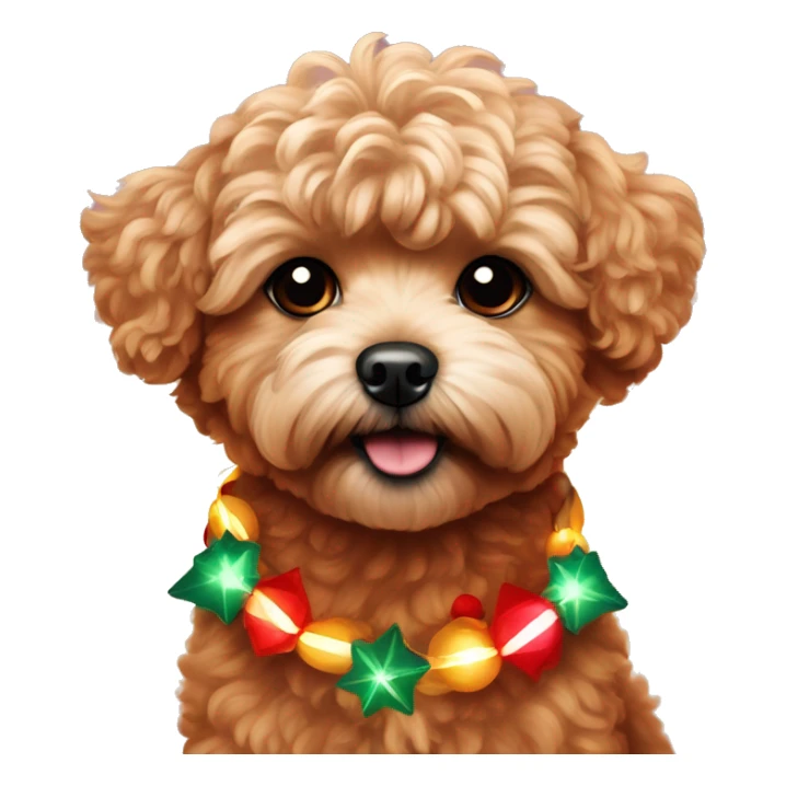Red maltipoo with Christmas lights decorated around its neck sticker