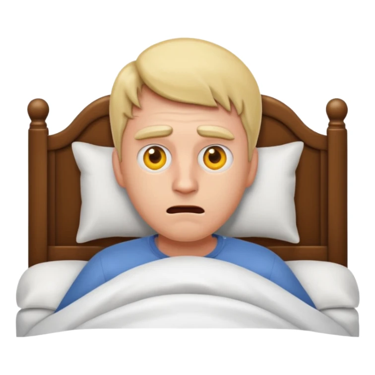 a man lying in bed, just woke up from a nightmare, looking startled, apple style emoji sticker