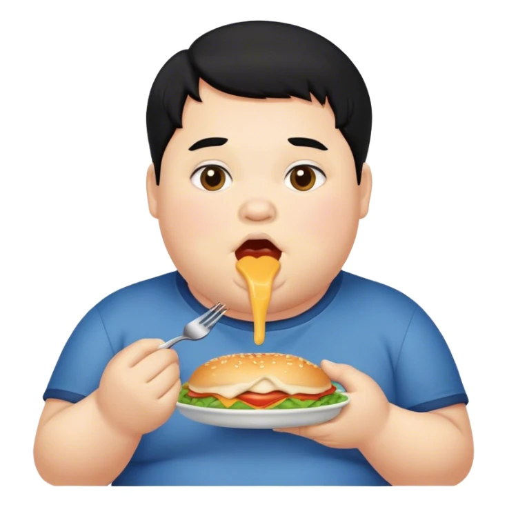 fat boy with black hair eating  sticker
