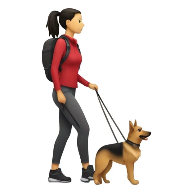 Women with a pony tail hiking with German shepherd silhouette  sticker