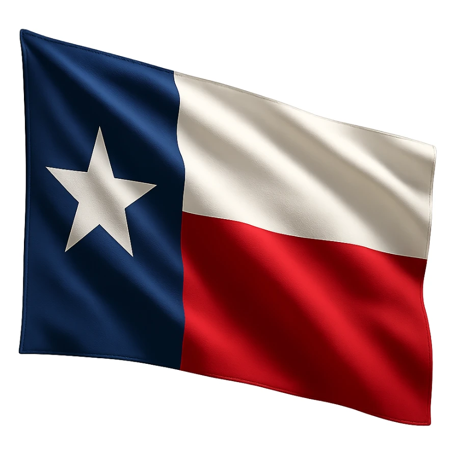 Texas flag, waving with realistic fabric folds, vibrant red, white, and blue colors, single white star, no text sticker