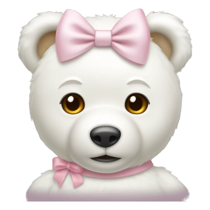 White teddy bear with light pink bow on the ear sticker