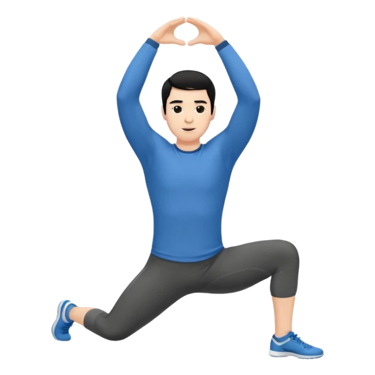 Hombre blanco pelinegro haciendo ejercicio de estiramiento, calentamiento sticker