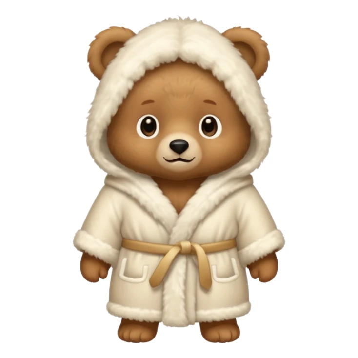 a baby light brown bear wearing a cream white robe sticker