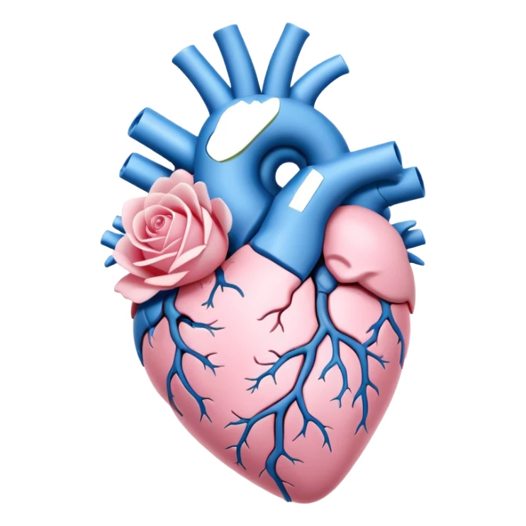 White and sky blue Anatomical heart with light pink rose without leaves  sticker