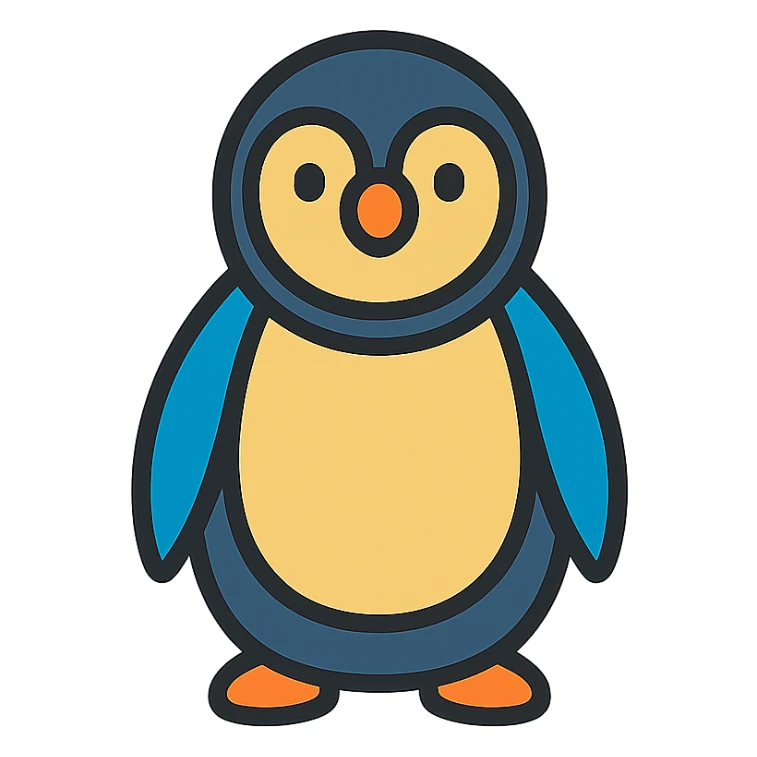 penguin, color outline icon style, black outlines, simple and friendly sticker