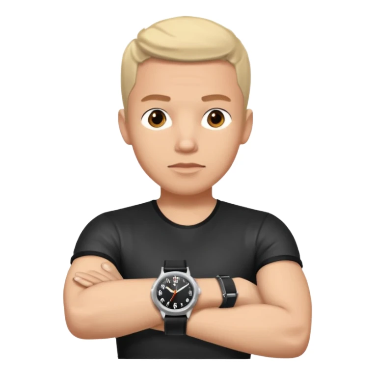 man wearing a black strap watch on his wrist portrait, head and shoulders only, wrist clearly visible, black leather strap watch worn on arm, confident expression, 3D cartoon, mobile game icon style, clean background, no text, no watermark
 sticker