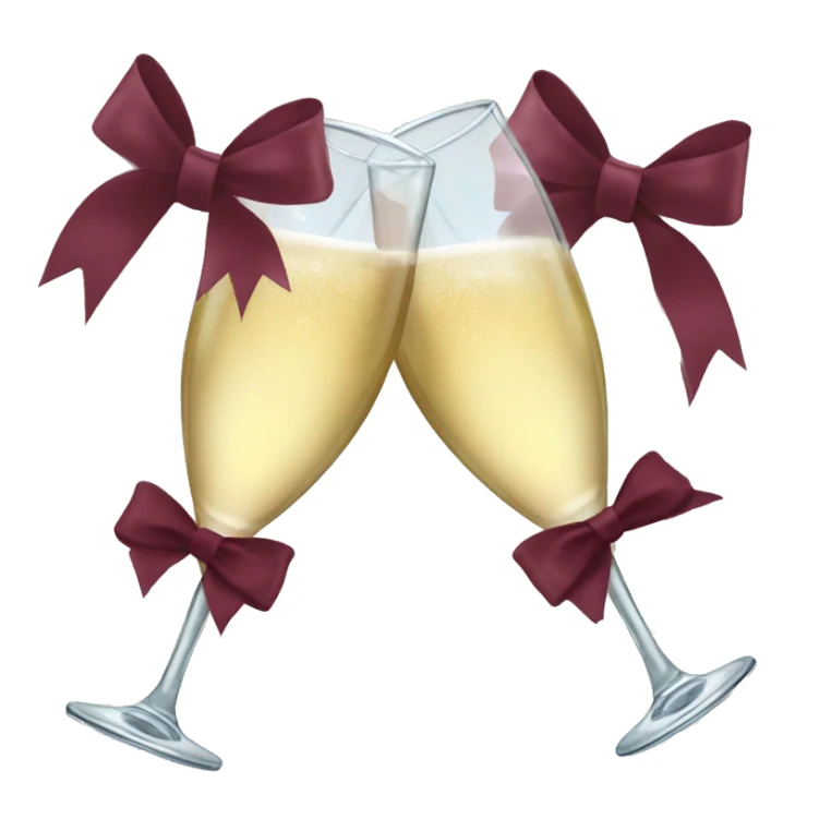 Two glasses of champagne cheering with burgundy bows sticker