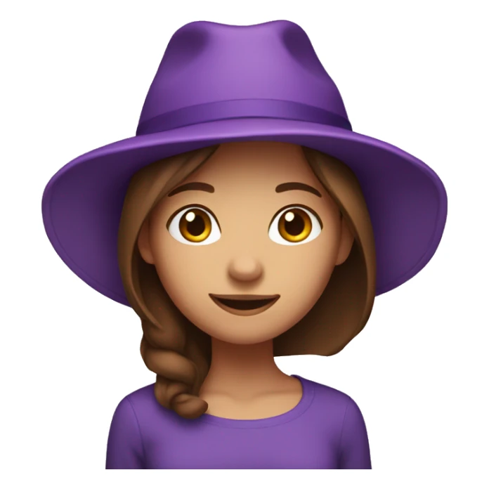 Girl with brown hair and a purple hat sticker