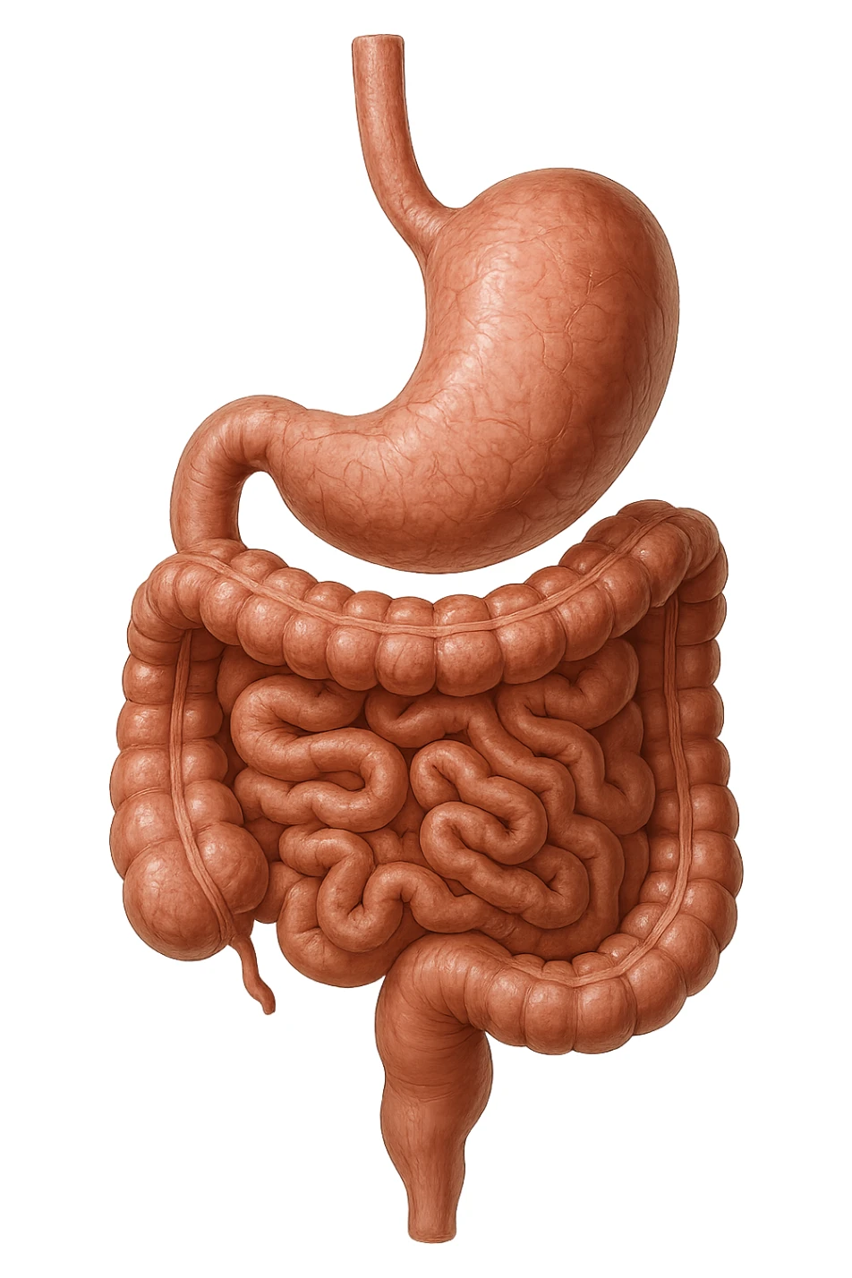 stomaco e intestino sono collegati, colore naturali, iperrealistico 4k sticker