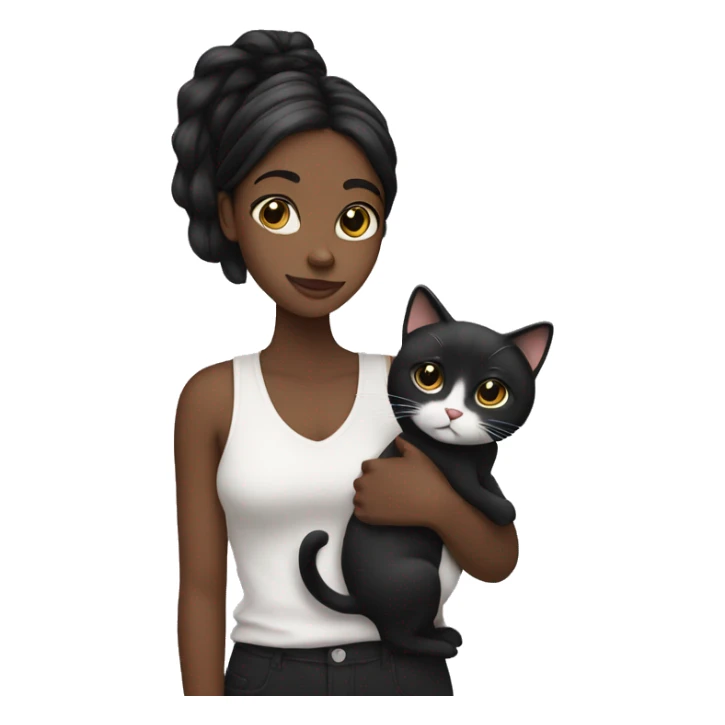 Straight hair Black girl holding black/white cat sticker